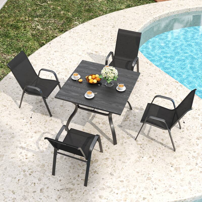 Outdoor Dining Chair 4-Piece Set - Wide Seat 350 lbs Capacity - Waterproof & Rust-Resistant Teslin Fabric Metal Frame