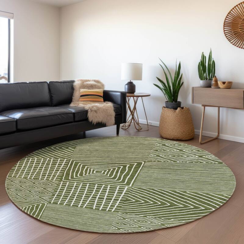 Premium Washable Super Soft Geo Motif Mayfield Rug - Olive - 8' x 8'