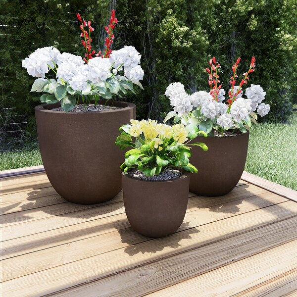 Round Fiber Lightweight Clay Planters by Pure Garden (Set of 3). Opens flyout.