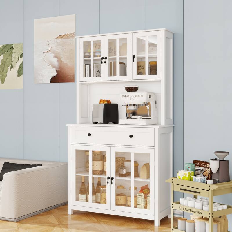 Pantry Cabinet with Adjustable Shelves and 5 glass Doors