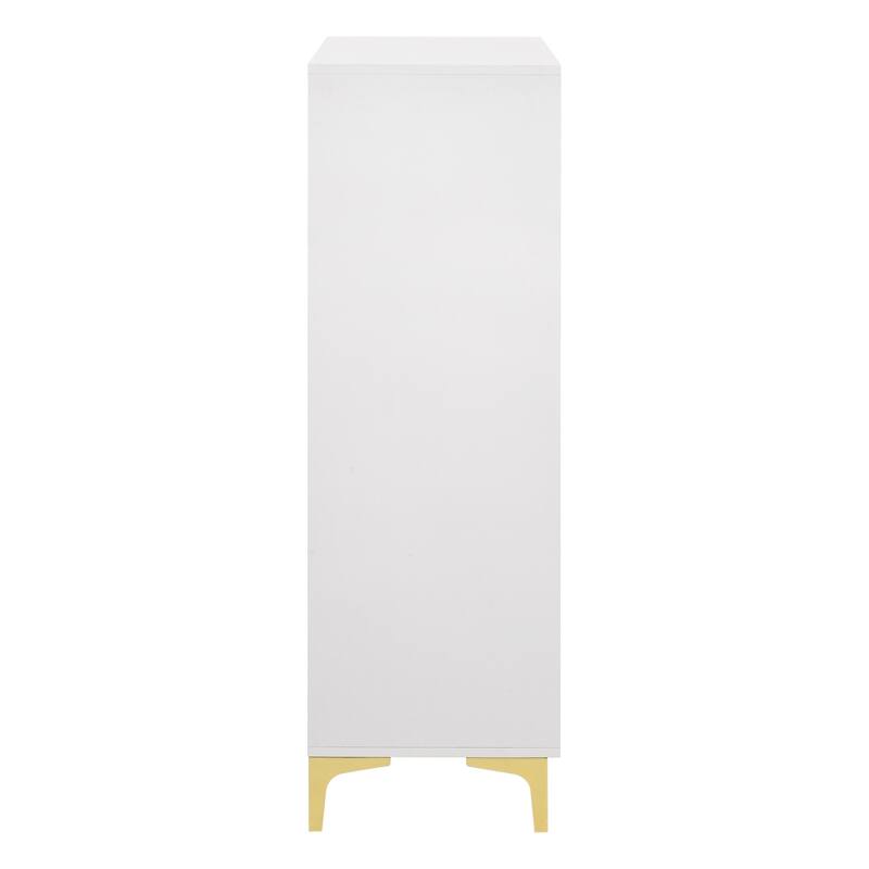 Lif 50 Inch Modern 5 Drawer Tall Dresser Chest, Gold Accents, Smooth White
