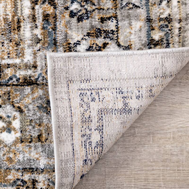 Sheffield Collection - Grey/Beige/Blue Border Rug