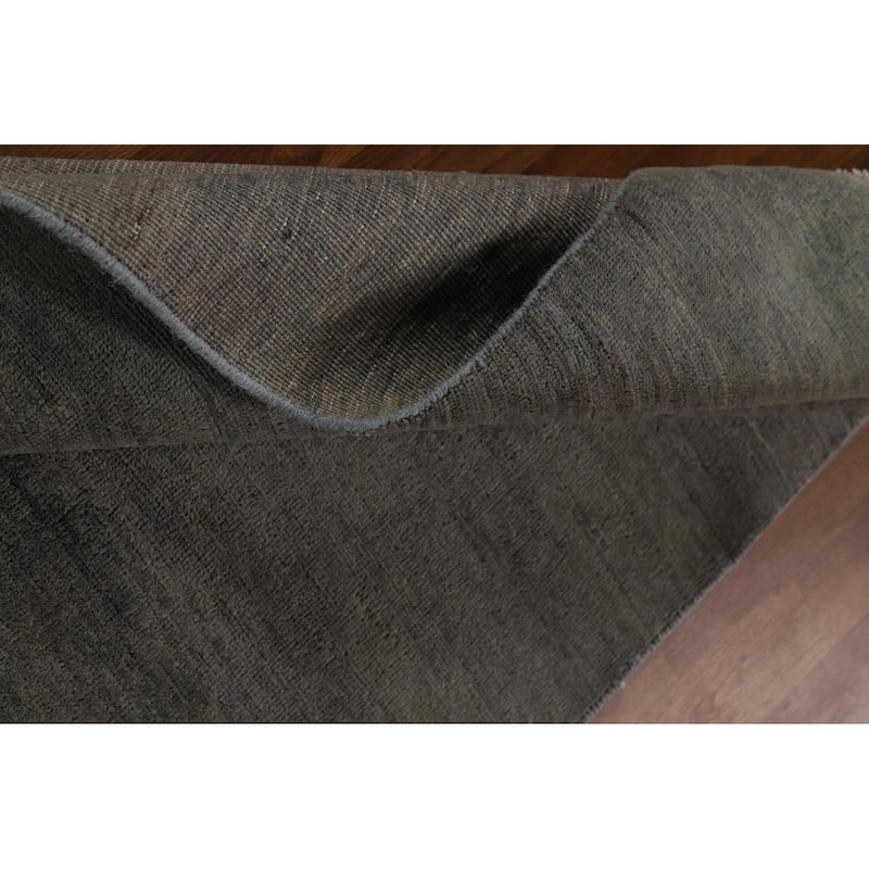Gray Gabbeh Oriental Rug Hand-Knotted Solid Wool Carpet - 3'4" x 4'11"