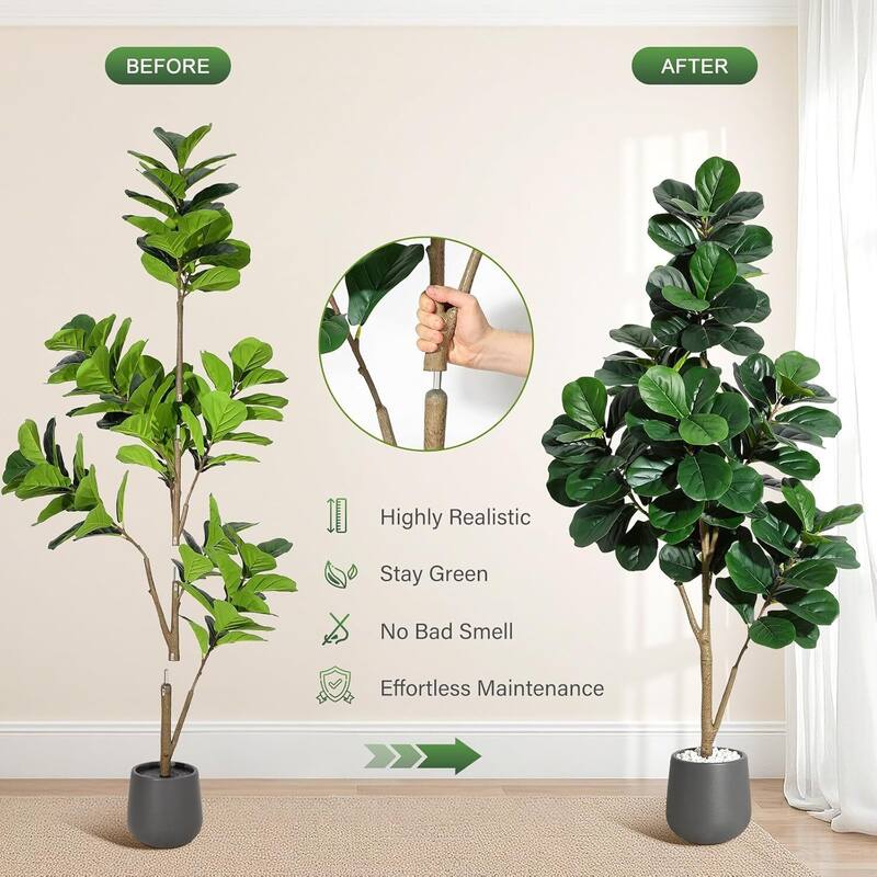 Artificial Fiddle Leaf Fig Tree with Black Planter Pot for Home Decor