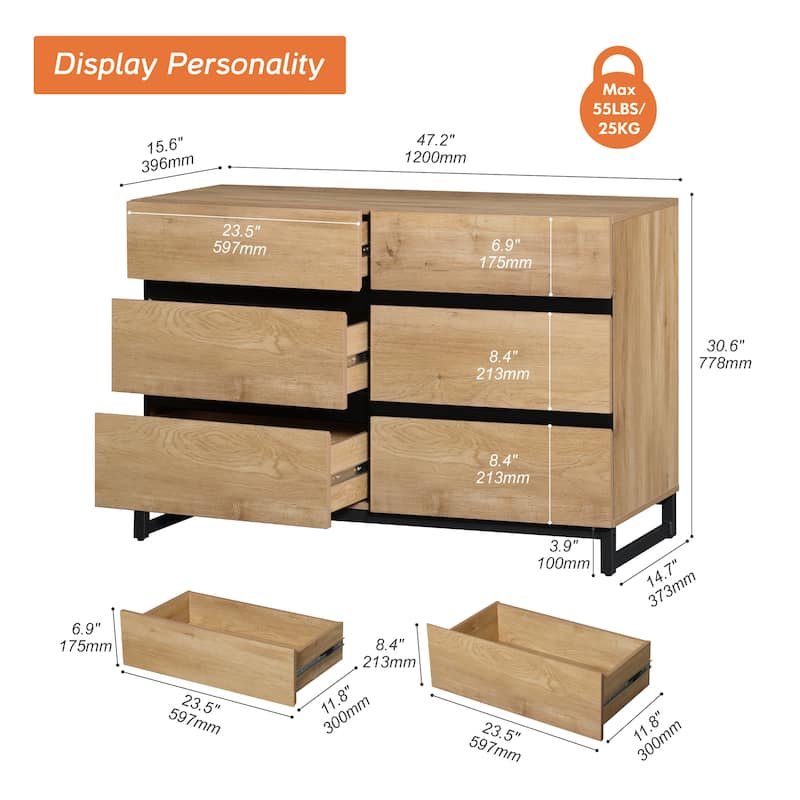 WAMPAT Dresser for Bedroom, Closet Organizers and Storage with Drawers, Chest of Drawers with Metal Base, Modern Wooden Dresser