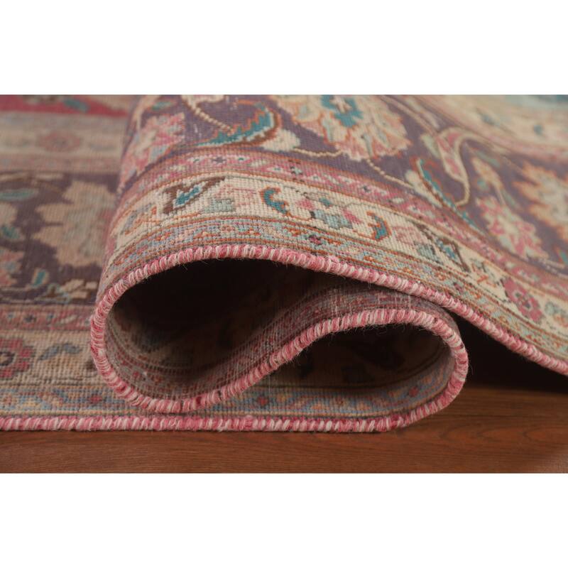 Hand Knotted Oriental 100% Wool Carpet Traditional Floral Pink Tabriz Area Rug - 12' 11'' X 9' 9''