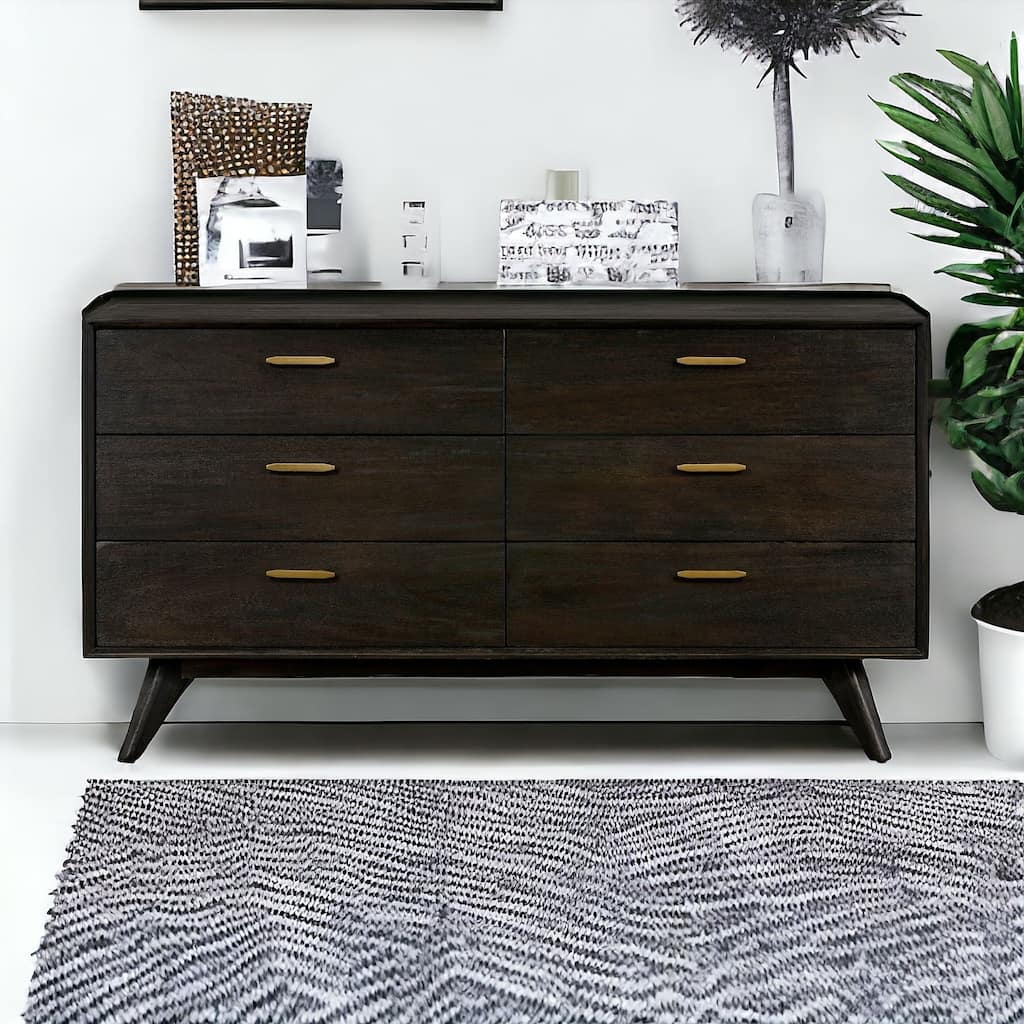 HomeRoots 63" Brown Solid Wood Six Drawer Dresser