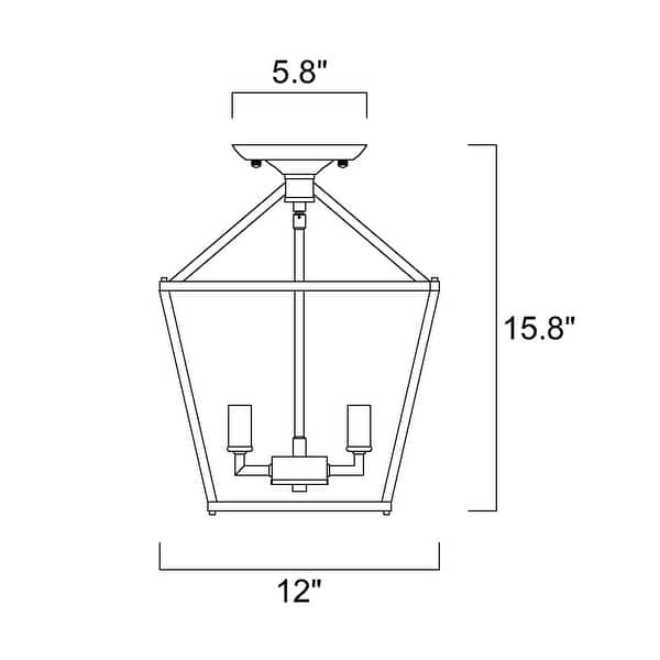 4-Light 12 in. Gold Cage Lantern Farmhouse Semi-flush Mount