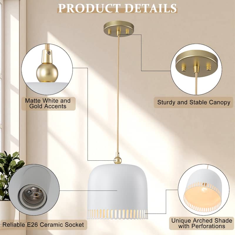 Modern 2-in-1 Dome Pendant or Flush Mount Light Openwork Iron Shade