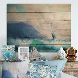 Designart 'Old Battle Sea Ship On Sunset' Nautical & Coastal Wood Wall ...