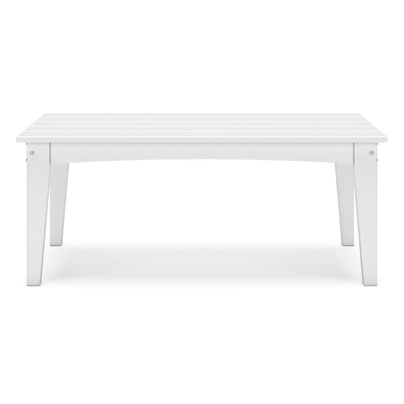 Fini 44 Inch Outdoor Coffee Table, Slatted Top, Modern Style, White Finish