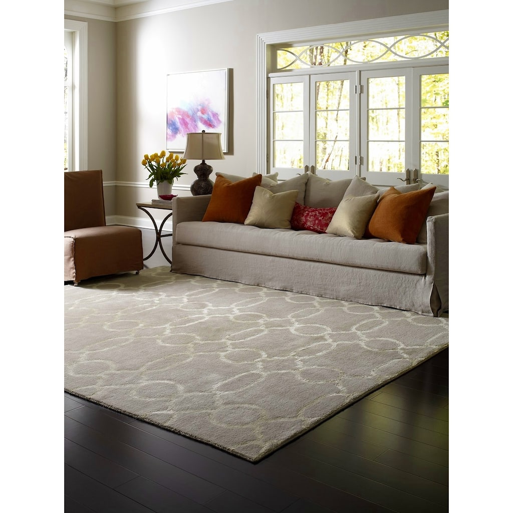 Modern Beige Hand-Knotted Wool & Viscose Area Rug