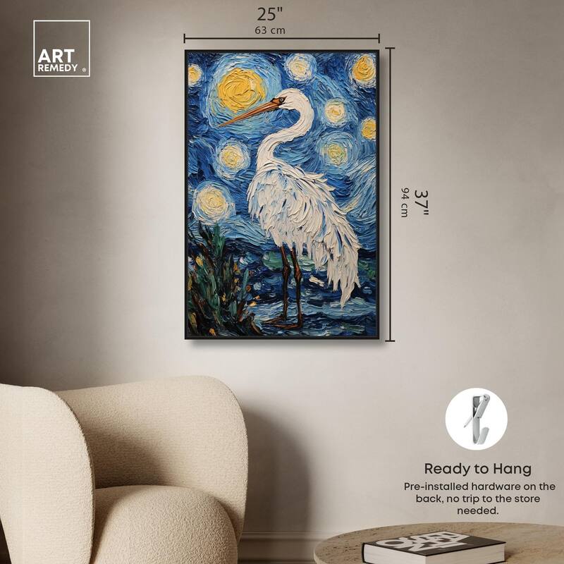 Crane in Starry Night Canvas by Art Remedy