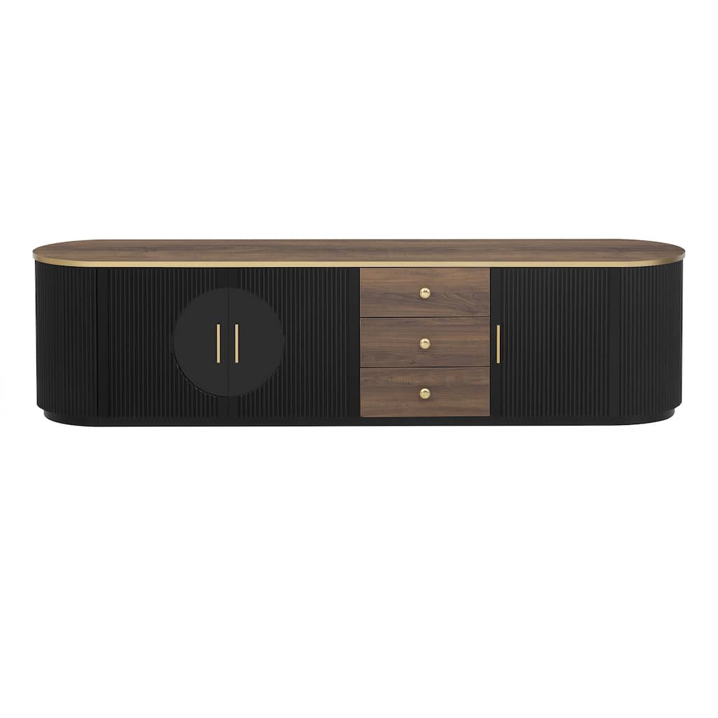 Modern Minimalist TV Stand for TV up to 80 Inches with 3 Drawers, 1 Shelf & 2 Cabinets - 70.8" D x 15.8" W x 18.2" H