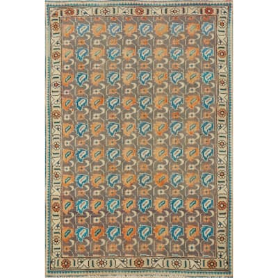 Hand Knotted Oriental 100% Wool Carpet Traditional All-Over Greys & Charcoal Tabriz Area Rug - 4' 6'' X 3' 0''