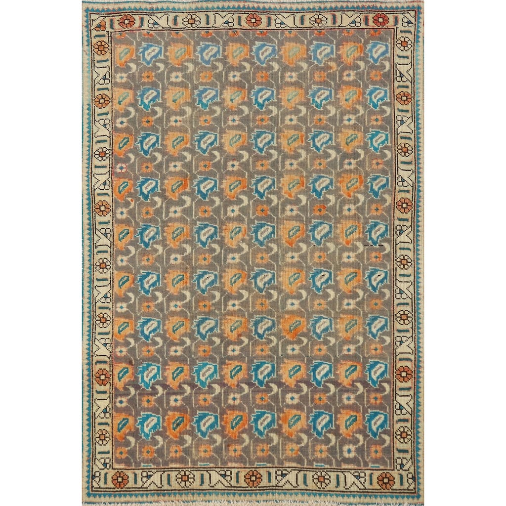 Hand Knotted Oriental 100% Wool Carpet Traditional All-Over Greys & Charcoal Tabriz Area Rug - 4' 6'' X 3' 0''