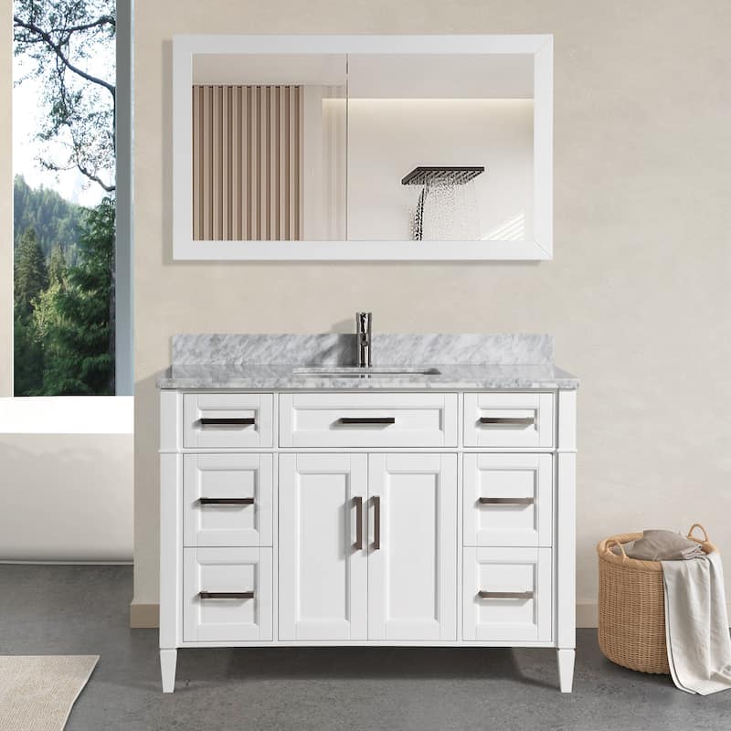 Vanity Art 48-Inch Bathroom Vanity Set with Carrara Marble Top - 22 x 48 x 36 Inches - White