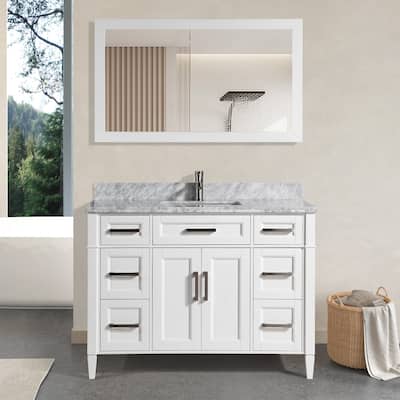 Vanity Art 60-Inch Single Sink Bathroom Vanity Set Carrara Marble Stone Top 7 Drawers 1 Shelf Undermount Sink with Free Mirror