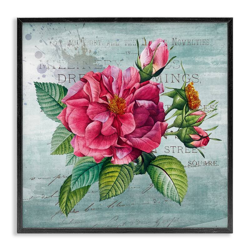 Stupell Pink Garden Flower over Rustic Framed Giclee Art Design By Susan Arnot - 12 x 12 - Black