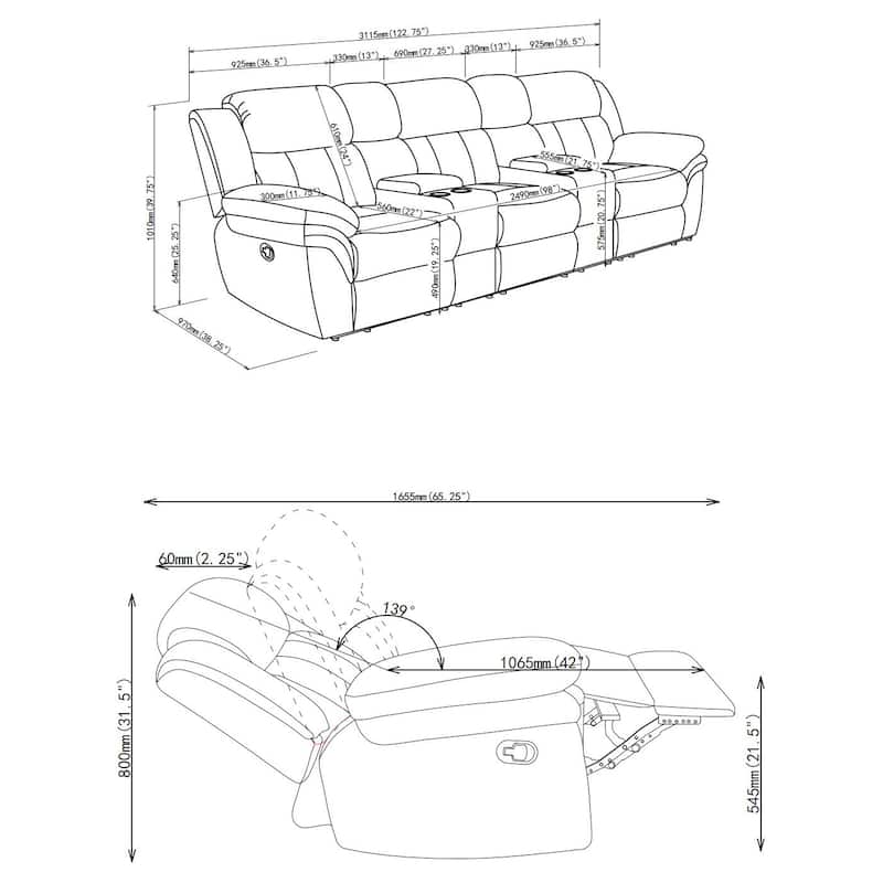 Bahrain 5-piece Upholstered Home Theater Seating Charcoal