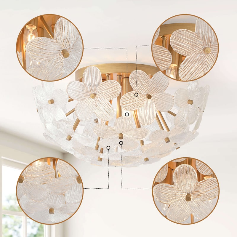 Frieda Modern 5-Light 20" Brushed Brass Clear Glass Flower Flush Mount - 20 inches in diameter x 10 inches H