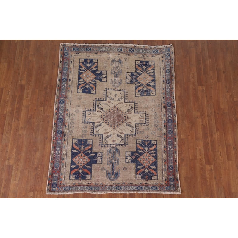 Hand Knotted Oriental 100% Wool Carpet Traditional Tribal Beige & Ivories Sirjan Area Rug - 6' 4'' X 4' 10''
