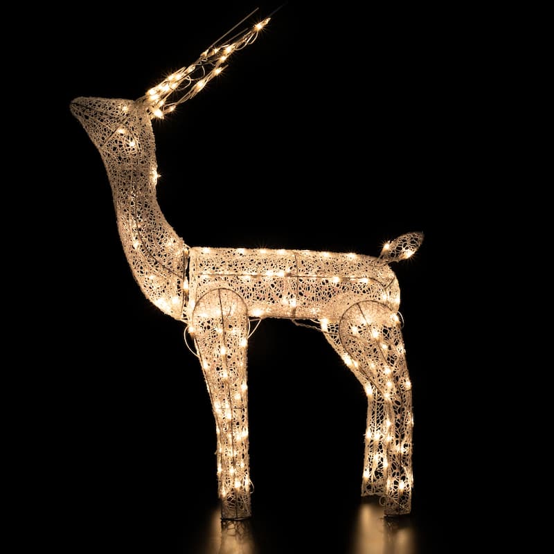 48-Inch Lighted White Mesh Buck Outdoor Christmas Decor Clear Lights