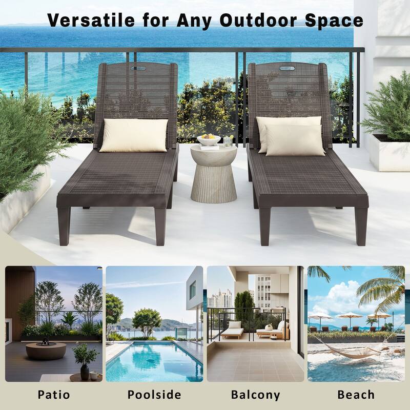2-Piece Outdoor Chaise Lounge Set – Adjustable Resin Pool Chairs for Patio, Poolside or Beach‌