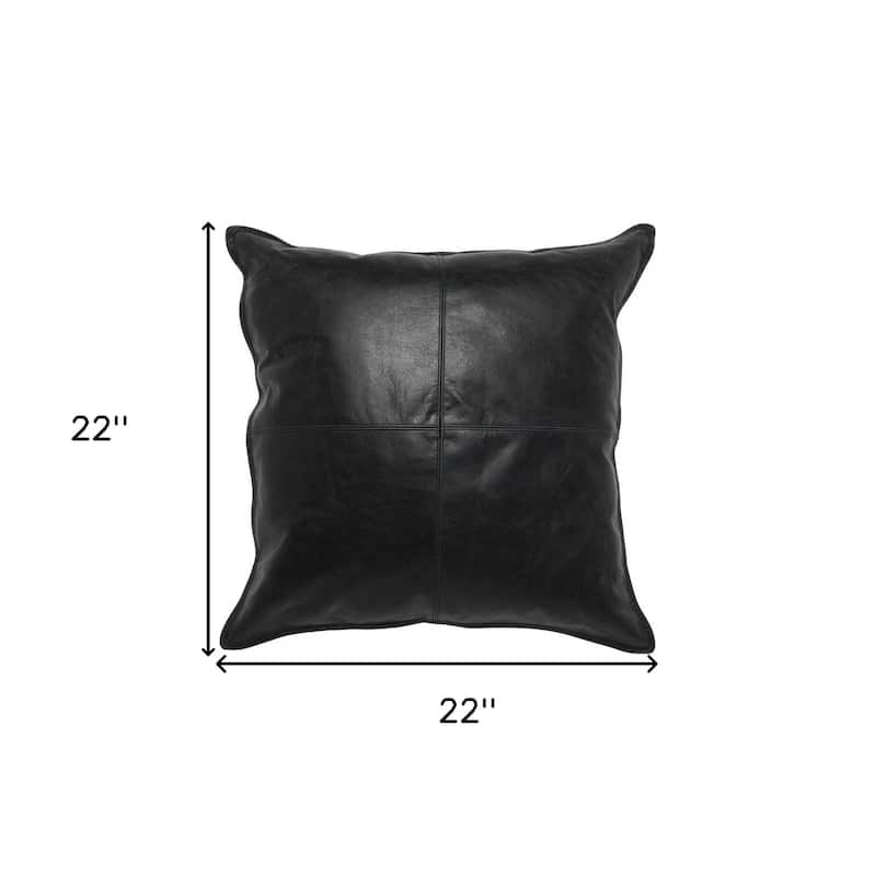 HomeRoots 22" X 22" Black Leather Zippered Pillow