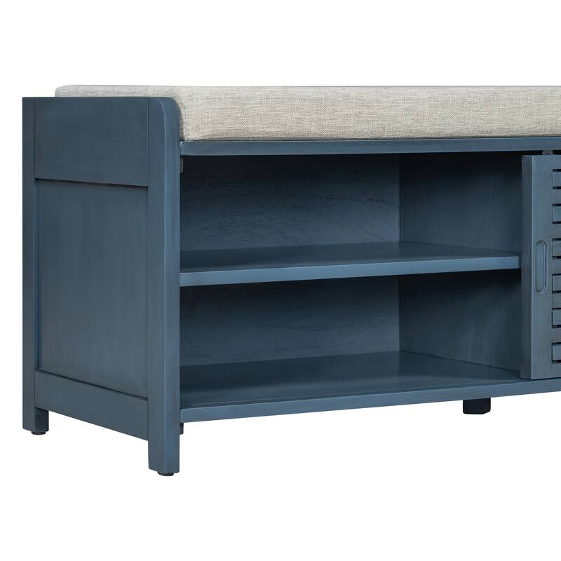 Shoe Storage Bench Entryway Bench with Cushion, Sliding Door