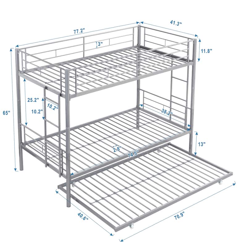 Twin over Twin Size Metal Bunk Bed with Trundle