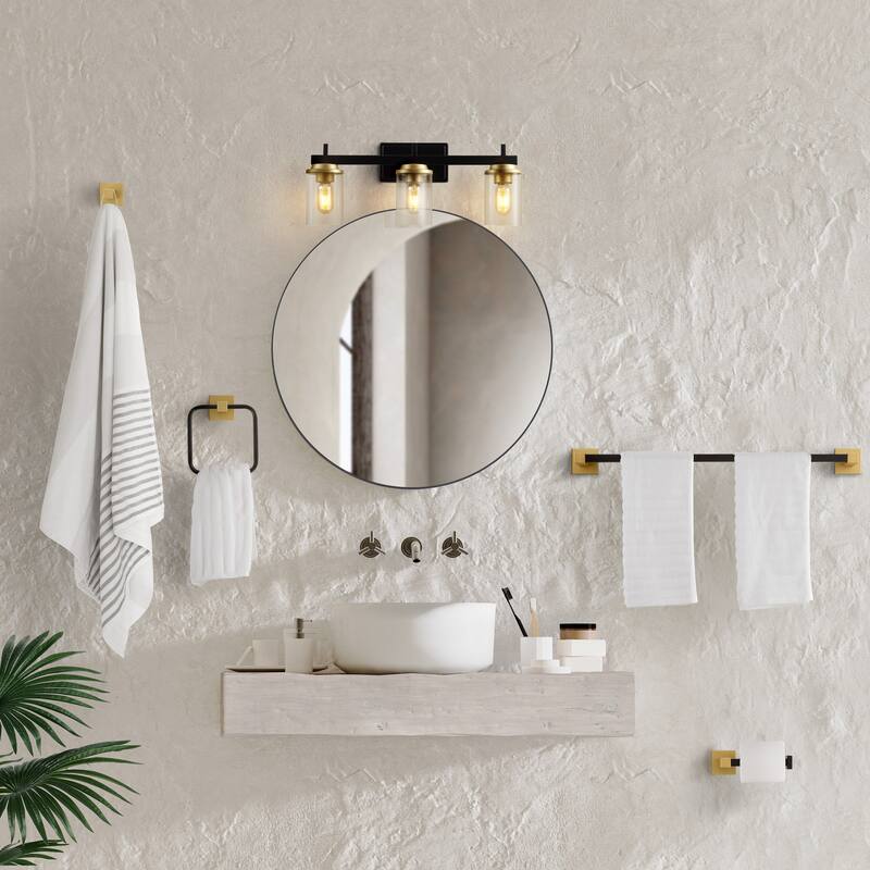 Egan 23.25" 3-Light Farmhouse Industrial Vanity Light with Bathroom Hardware Accessory Set, (5-Piece) by JONATHAN Y