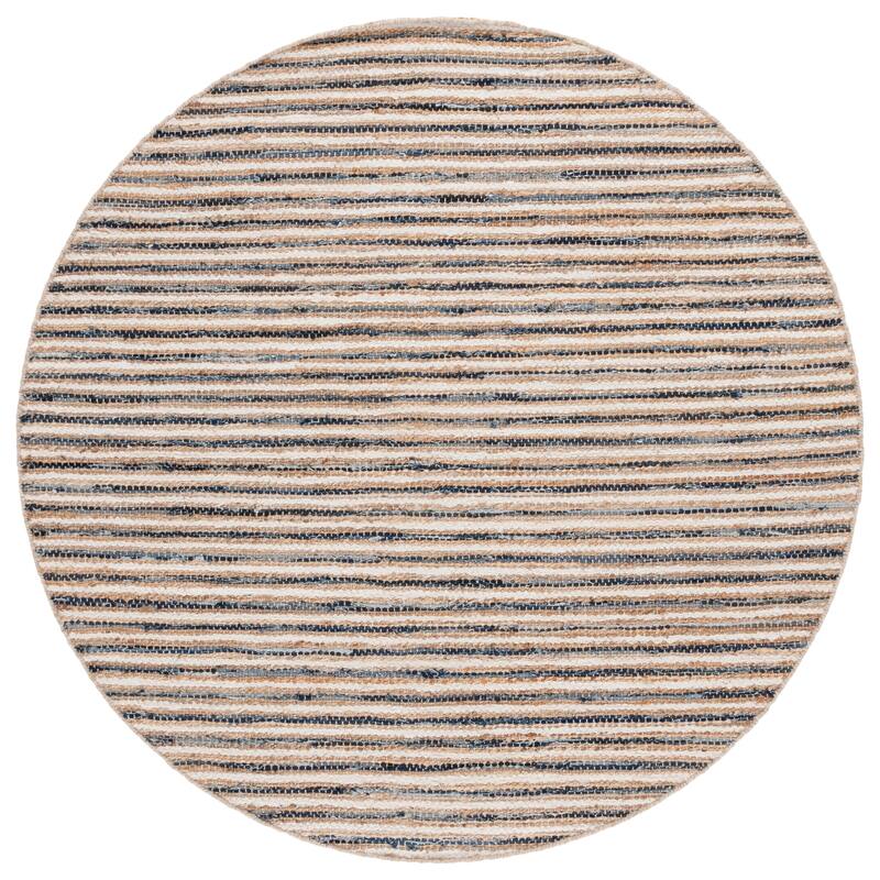 SAFAVIEH, Hand-Woven Cape Pantazica Mervana Modern & Contemporary Jute - 6' x 6' Round - Natural/Navy - Round