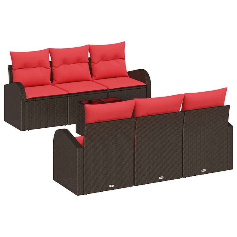 vidaXL 7 Garden Sofa Set with Cushions Black/Brown/Grey Poly Rattan - 70.5 x 24.4 x 27.2
