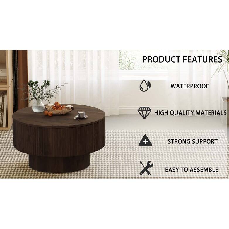 29.53" MDF Modern Circular Coffee Table, with Circular Stripe Design and Storage Space, Suitable for Home & Kitchen