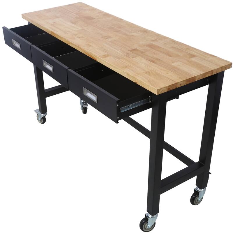 46" Wood Workbench with Drawer Storage and Wheels