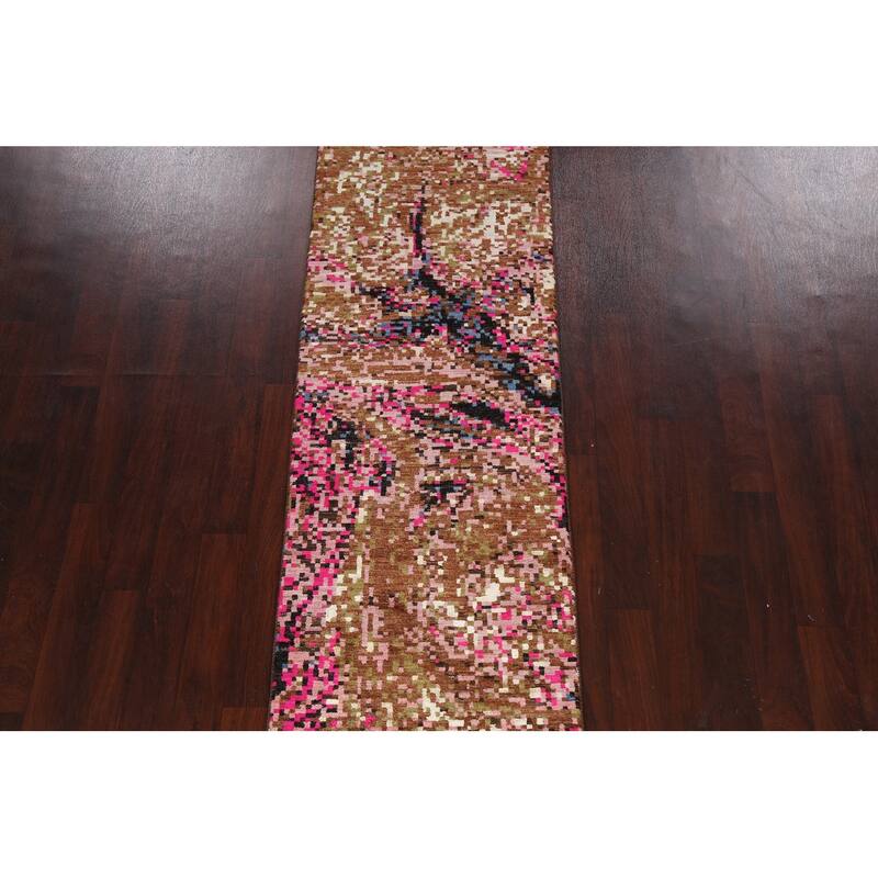 Wool/ Silk Artistic Modern Abstract Oriental Runner Rug Hand-knotted - 2'8" x 10'0"