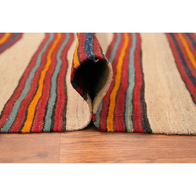 Hand Woven Oriental 100% Wool Carpet Southwestern Geometric Multi-Colored Kilim Area Rug - 8' 1'' X 4' 10''