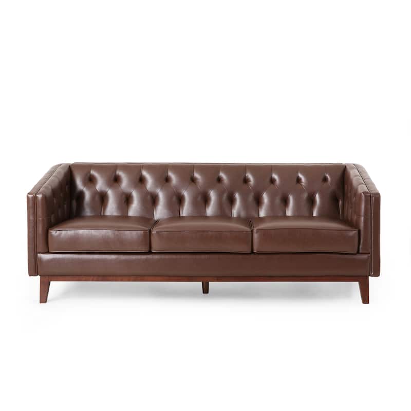 81" Faux Leather 3-Seat Couch Sofa, Wood Frame Loveseat with Armrests, Small Space Couches for Living Room, Office