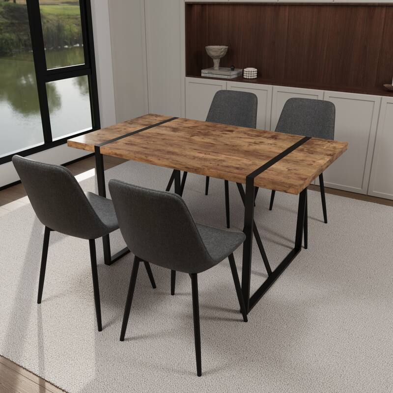 Modern Style 5-Piece Dining Set with Rectangular Table and 4 Square Corner Dining Chairs
