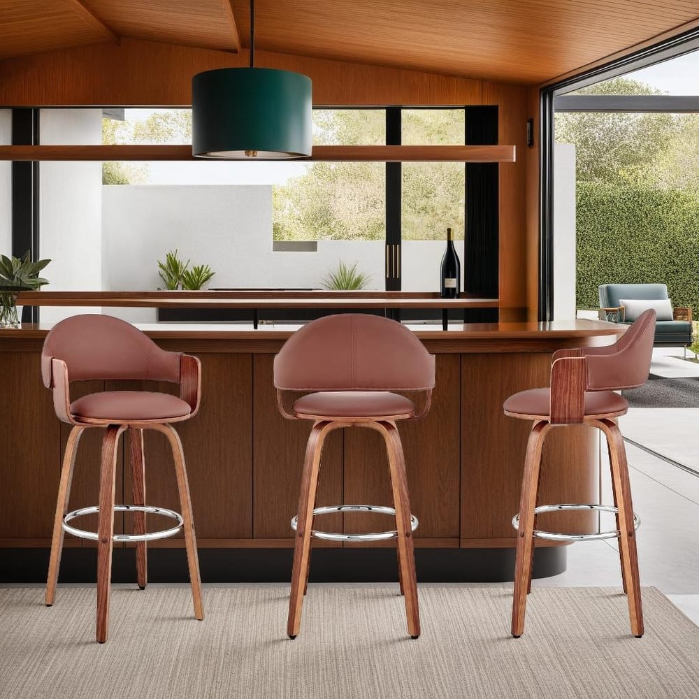 Daxton Mid-Century Swivel Bar Stool, Upholstered Counter Height Chair with Bentwood Legs