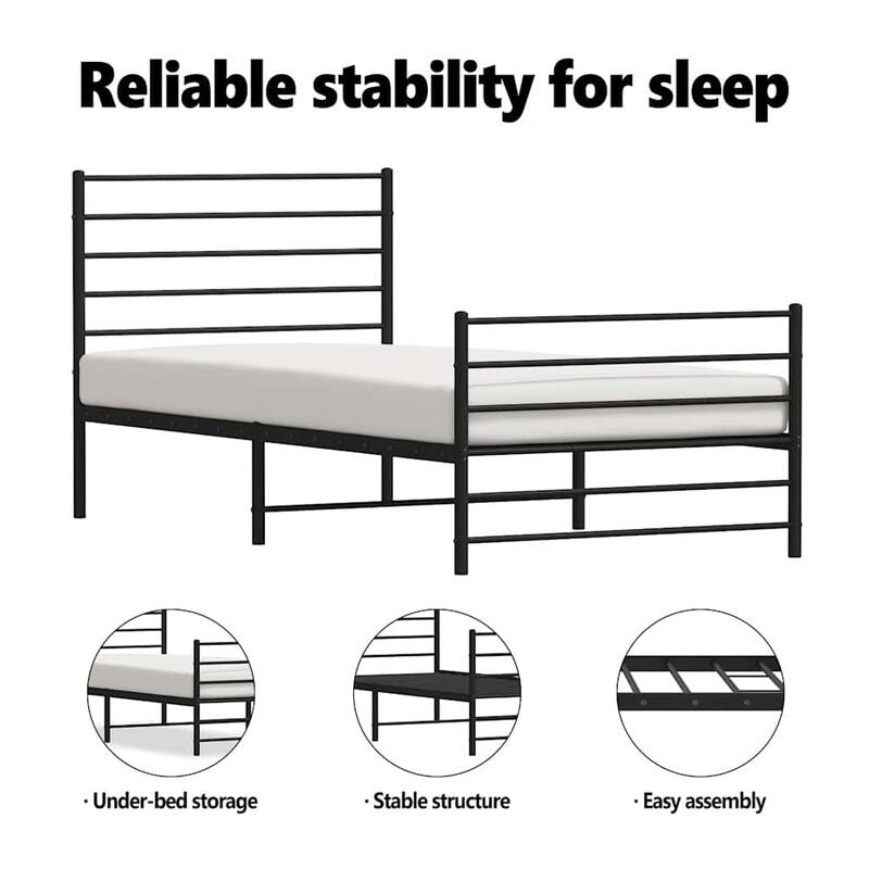 vidaXL Metal Bed Frame with Headboard, No Mattress