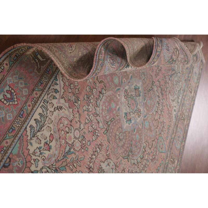 Hand Knotted Oriental 100% Wool Carpet Traditional Floral Pink Tabriz Area Rug - 9' 10'' X 6' 7''