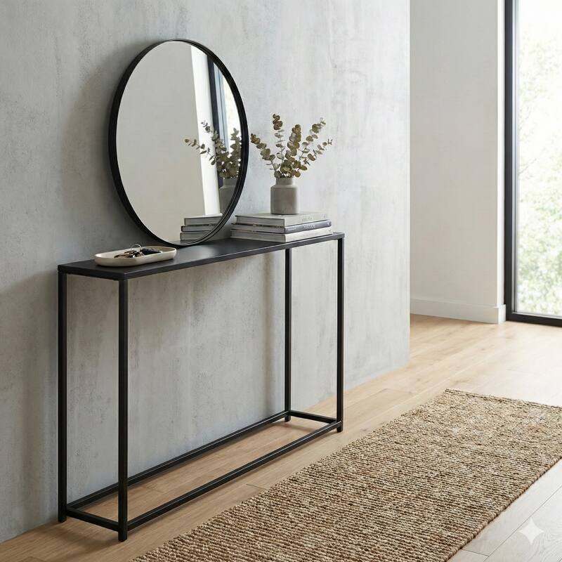 Eme 38 Inch Console Sofa Table, Rectangular Top, Modern Black Metal Frame