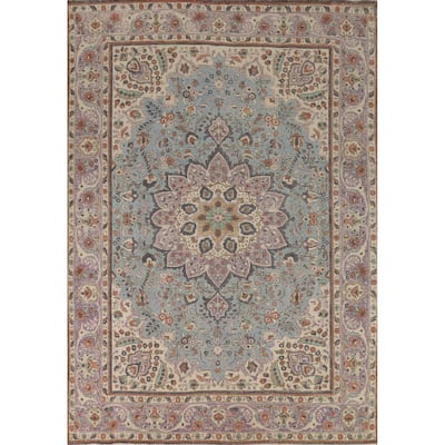 Light Blue Tabriz Persian Area Rug Handmade Floral Wool Carpet - 8'5"x 11'5"