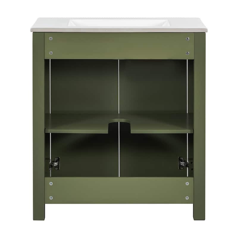 30 " Rustic Bathroom Vanity with Ceramic Sink, Adjustable Shelves
