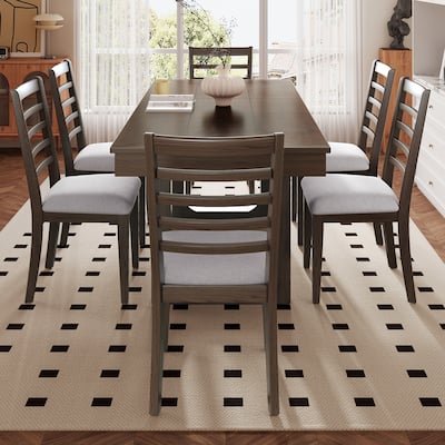 7-Piece Extendable Dining Table Set, Extendable Table with Move Leaf, Wooden Kitchen Table and 6 Upholstered Chairs