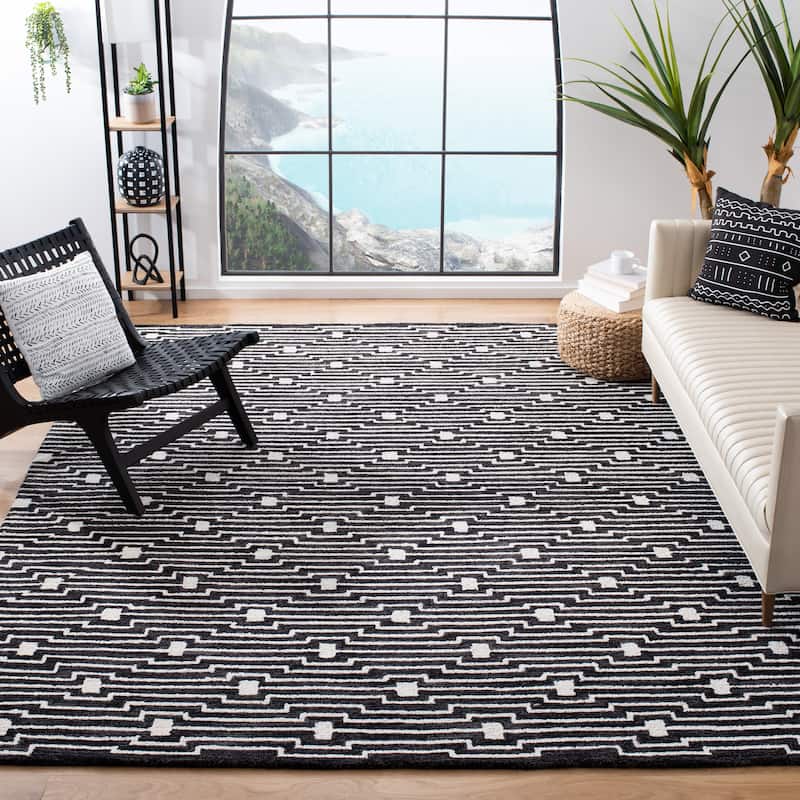 SAFAVIEH Handmade Micro-Loop Hanke Transitional Wool Rug- - 8' x 10' - Charcoal/Ivory