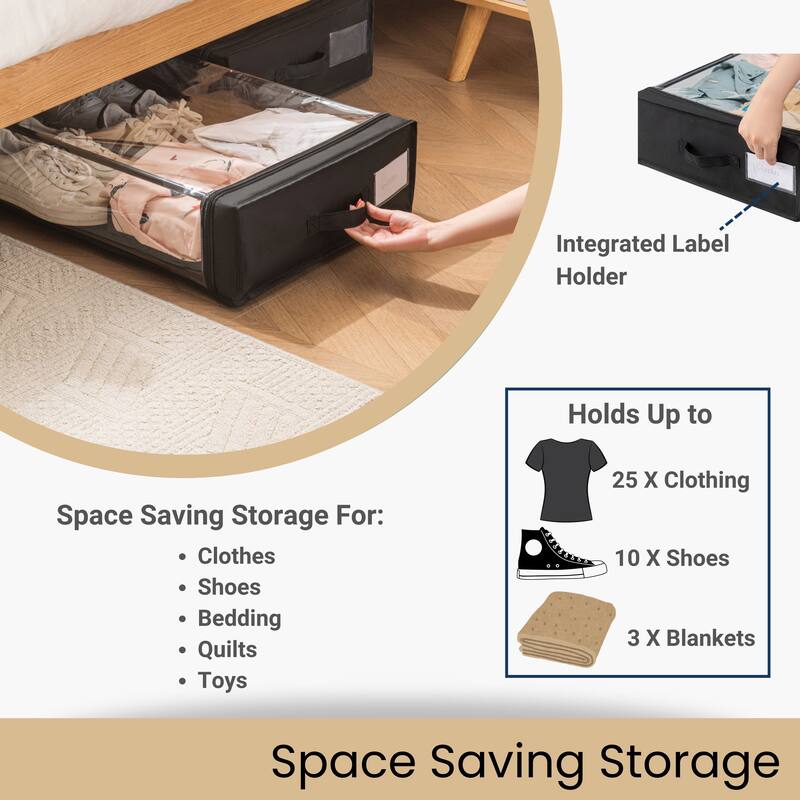 Modern Designs Under-Bed Storage Bins with Zippered Clear Top and Wheels, Set of 2
