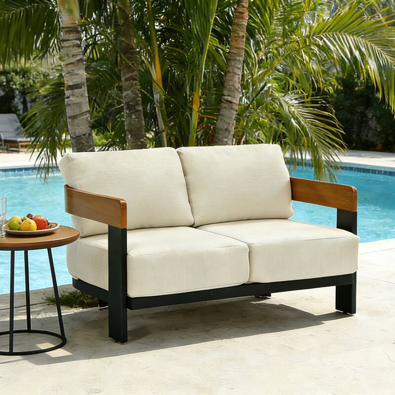 50.39'' Wide Outdoor Patio Sofa With Cushions - Black